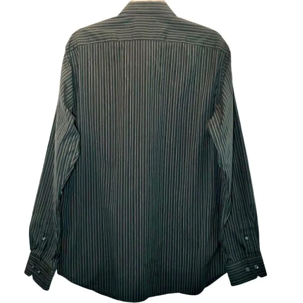Banana Republic Slim Fit Striped Dress Shirt in Dark Grey/Green/Blue Men’s L